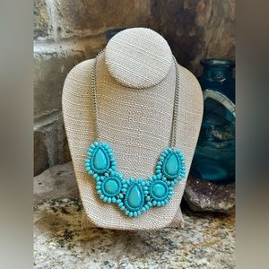 Silver Turquoise Colored Gemstone Bead Necklace